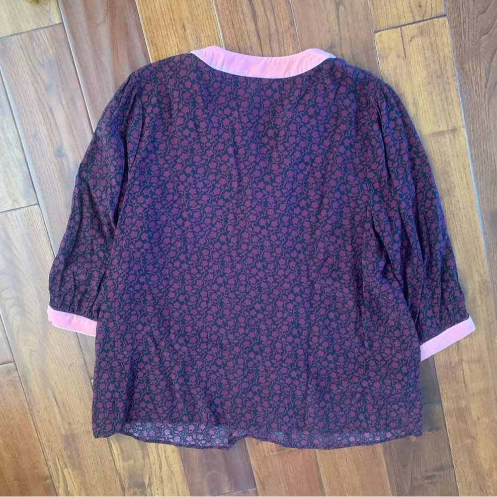 BODEN Annabelle Top Size 14 New Burgundy & Black Pink Velvet Trim ¾ Sleeve 🆕 - Picture 12 of 14